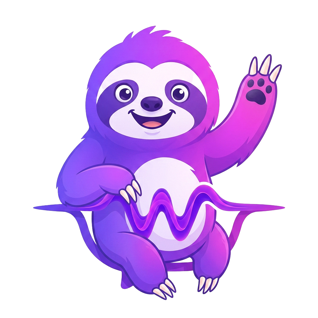Sloe the WhisperAI sloth waving hello