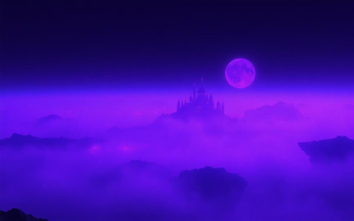Purple mist castle floating above clouds, representing AI roleplay worlds